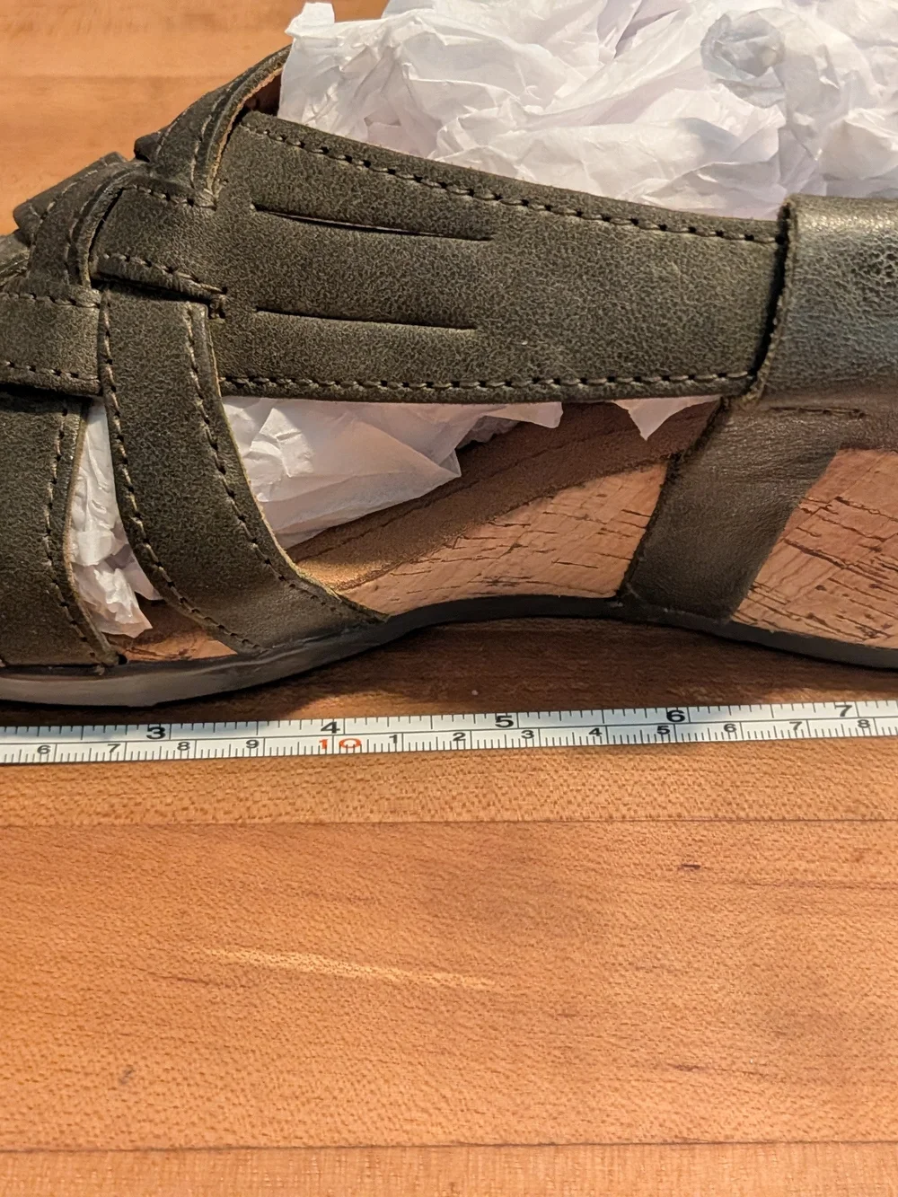 NWT Bussola Nynette Khaki Green Woven Leather Cork Wedge Sandals Size 37 (US 7)